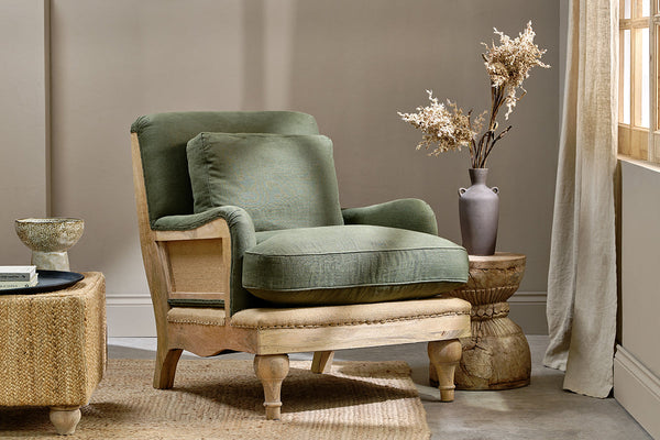 Abe Deconstructed Linen Armchair - Olive