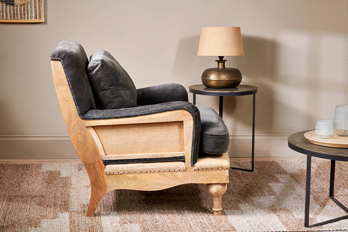 Abe Deconstructed Velvet Armchair - Moss