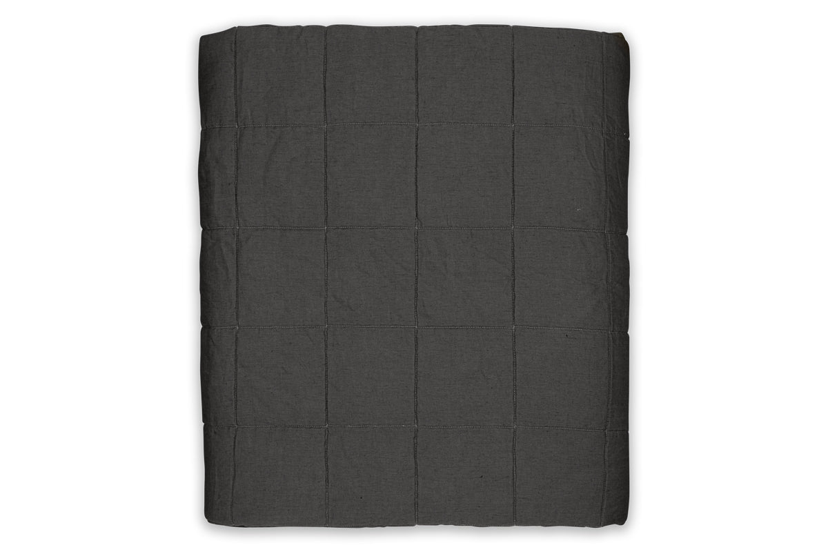 Amar Linen Bed Quilt - Charcoal