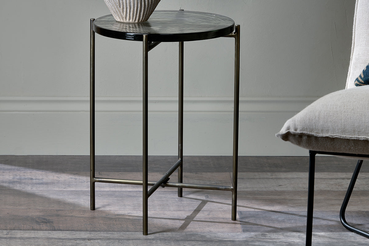 Aluva Glass Side Table - Clear & Antique Brass