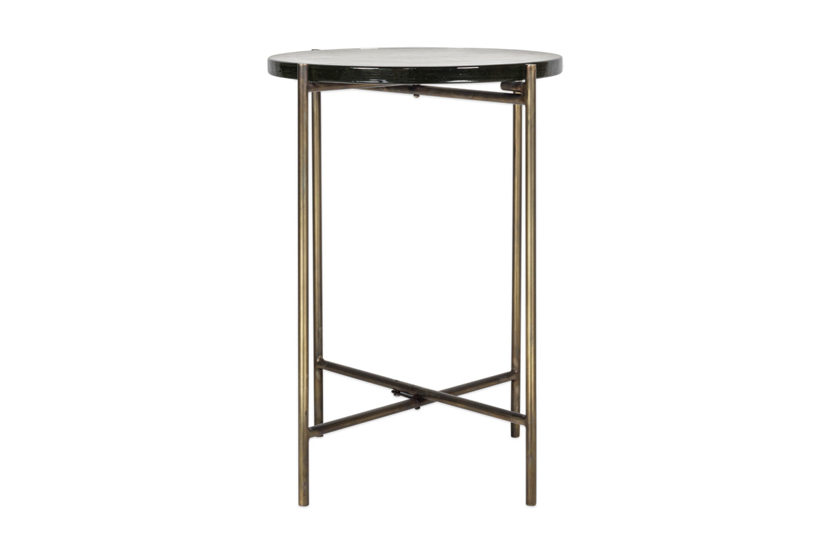 Aluva Glass Side Table - Clear & Antique Brass