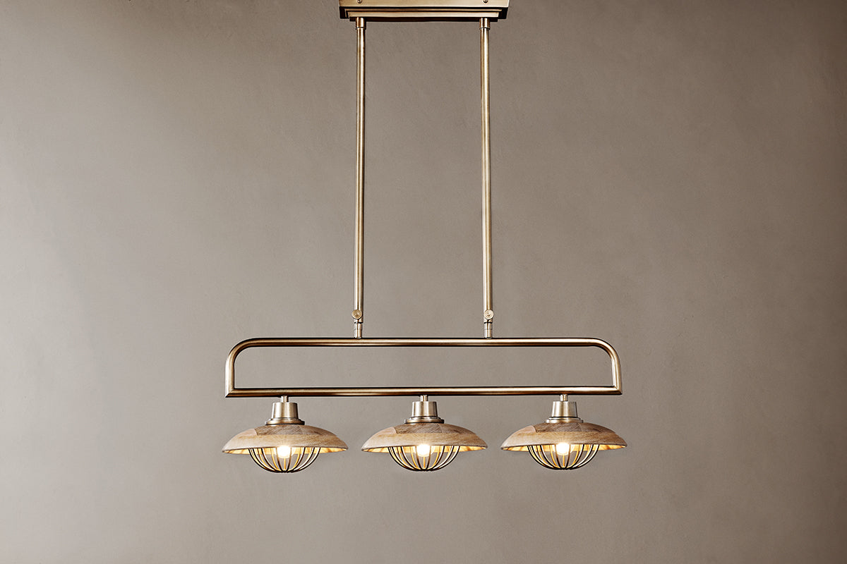 Chakai Mango Wood Pendant Lamp - Natural & Antique Brass