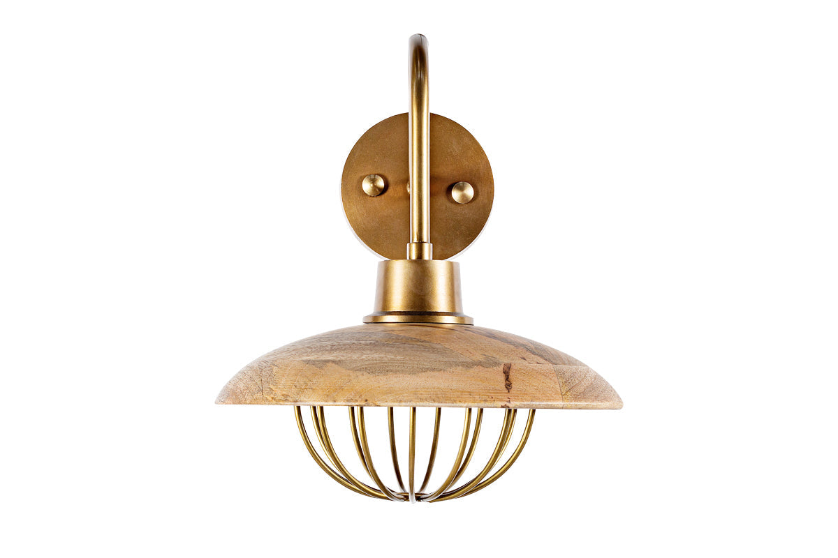 Chakai Mango Wood Wall Lamp - Natural & Antique Brass