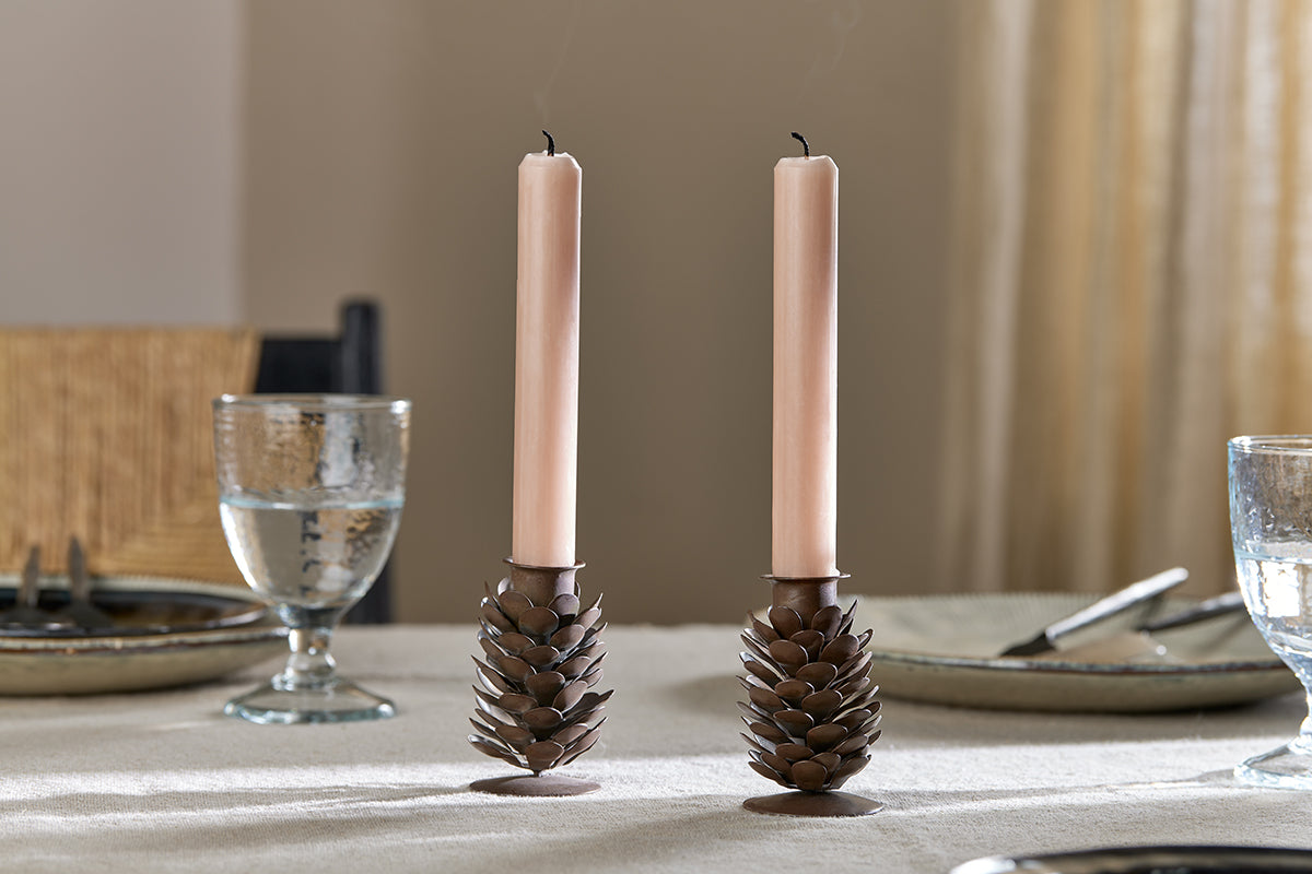 Elagalu Pine Cone Candle Stick - Rust (Set of 2)