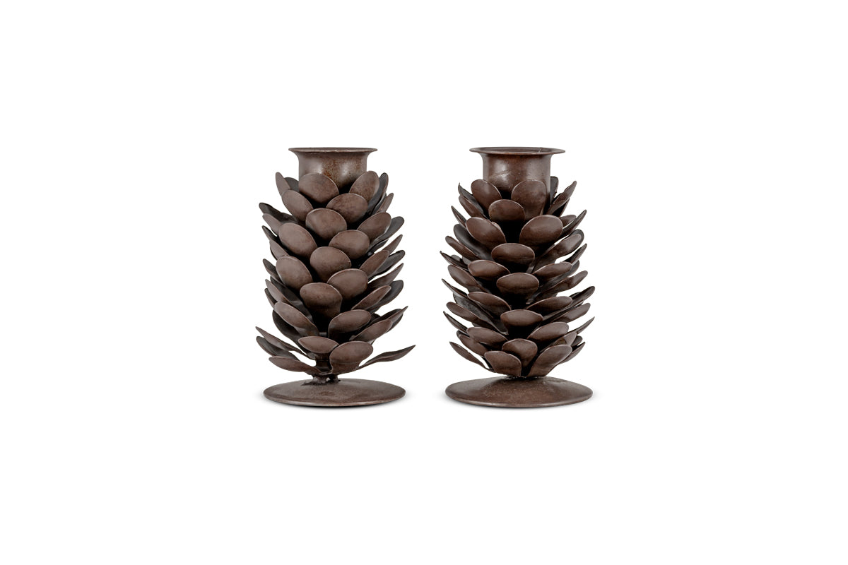 Elagalu Pine Cone Candle Stick - Rust (Set of 2)