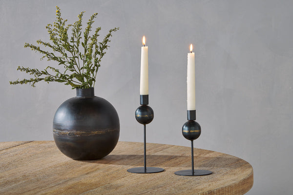 Endo Recycled Iron Candle Holder - Black (Set of 2)