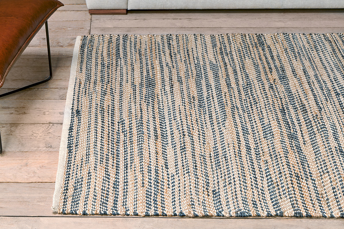 Faiyaz Jute Rug - Natural & Dark Blue