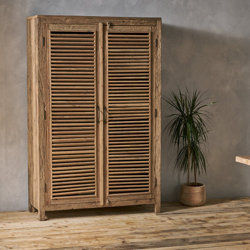 Ibo Reclaimed Wooden Slatted Cabinet - Natural - Large
