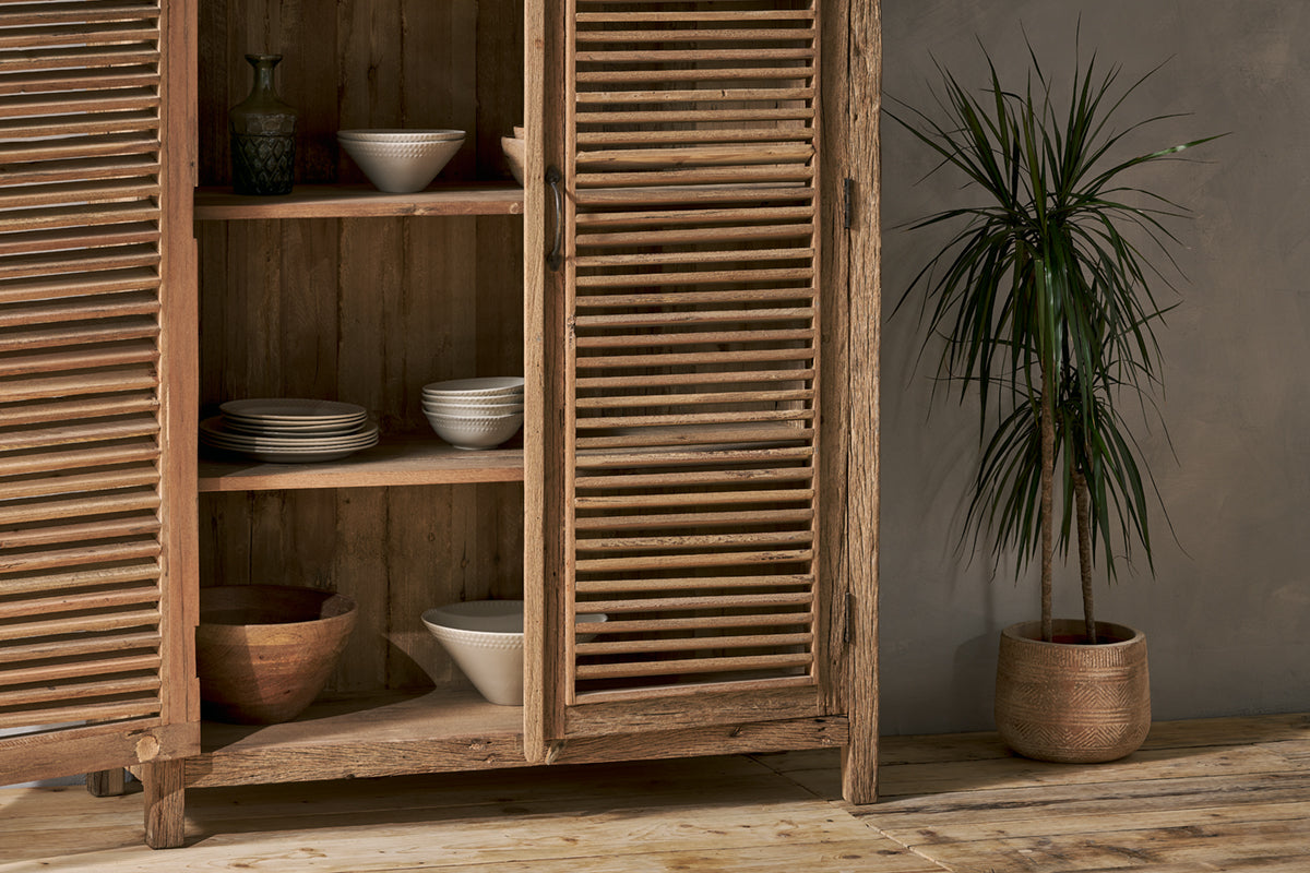 Ibo Reclaimed Wooden Slatted Cabinet - Natural - Large