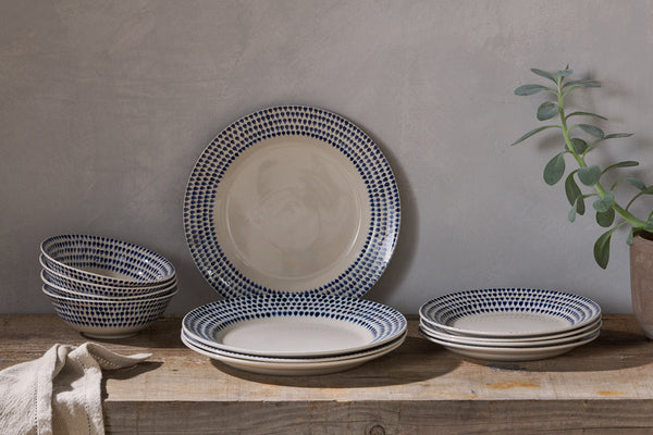 Indigo Drop Dinnerware Set - Cream & Indigo (Set of 12)