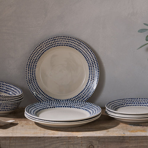Indigo Drop Dinnerware Set - Cream & Indigo (Set of 12)