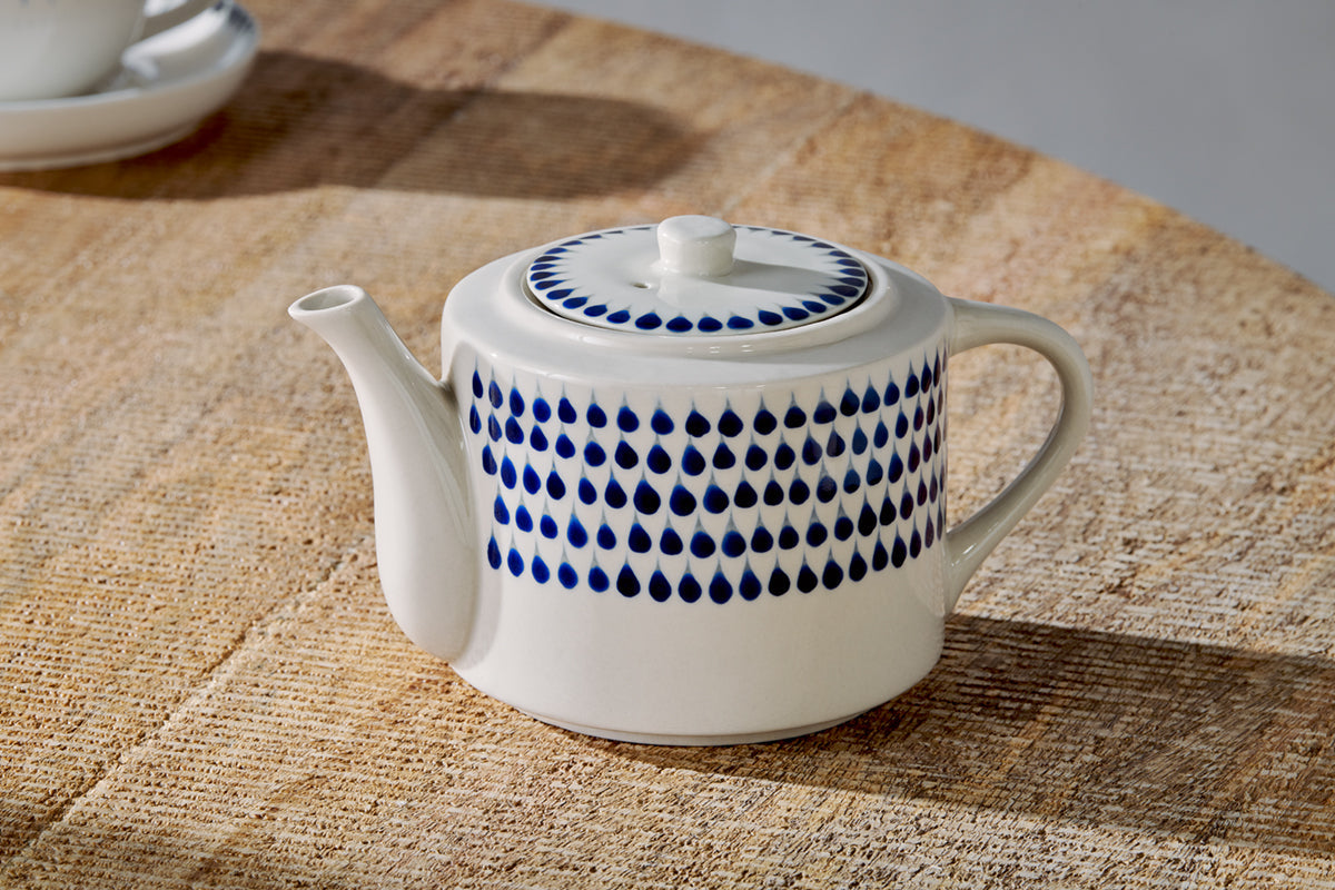 Indigo Drop Teapot - Cream & Indigo