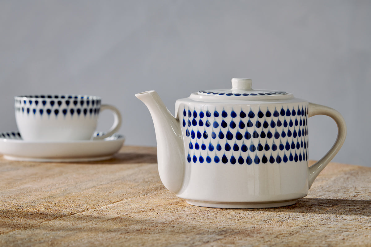 Indigo Drop Teapot - Cream & Indigo