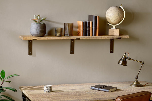 Japhali Mango Wood & Iron Shelf - Long