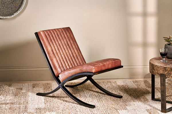 Narwana Ribbed Leather Lounger - Aged Tan