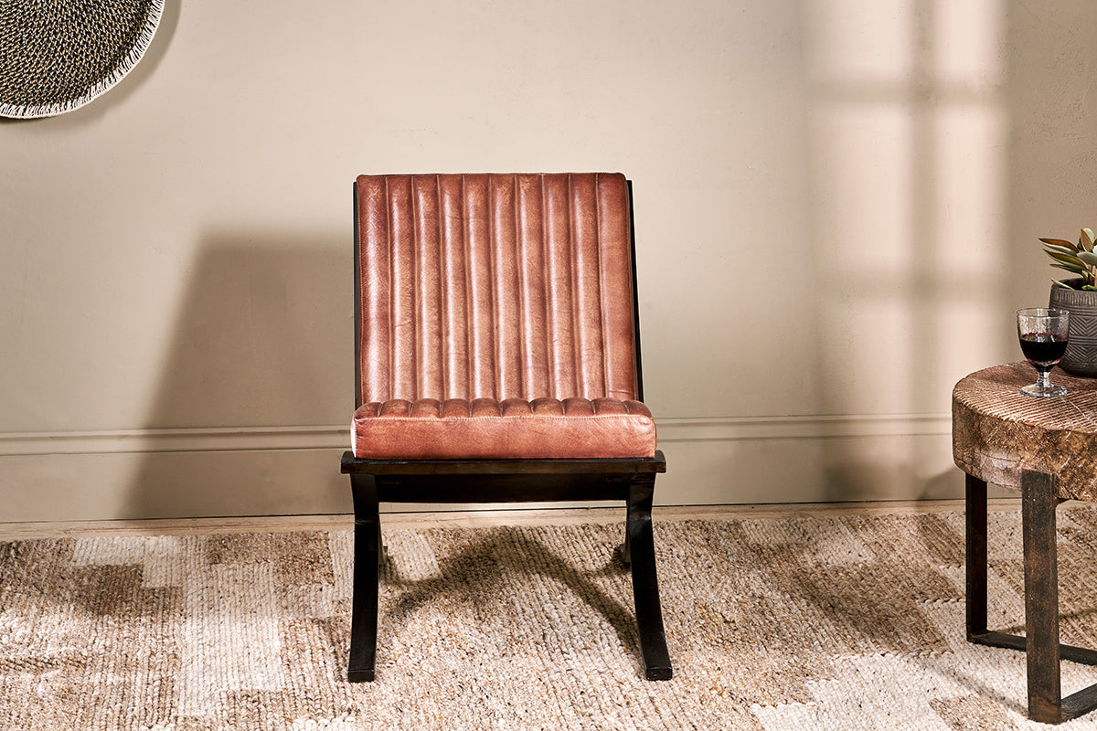 Narwana Ribbed Leather Lounger - Aged Tan