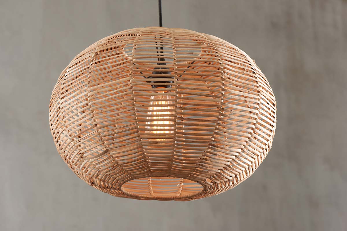 Noko Wicker Round Pendant - Natural - Small