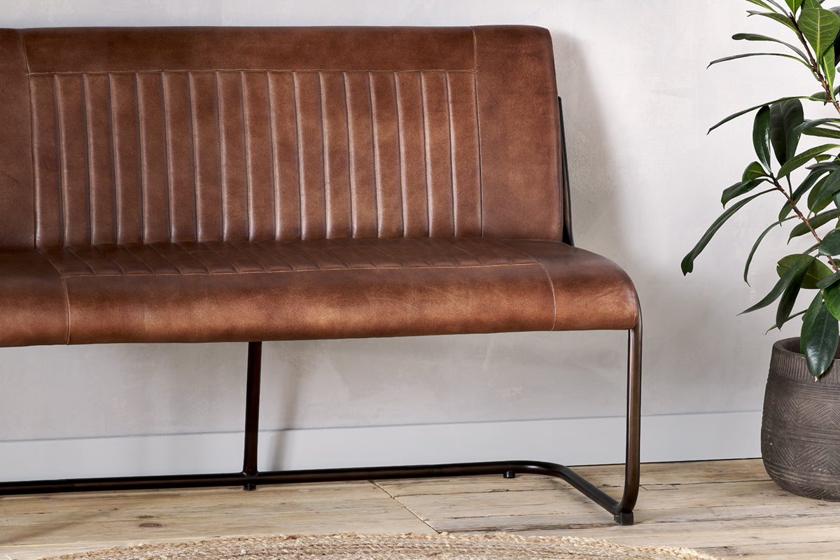 Nuveena Ribbed Leather Bench - Chocolate Brown