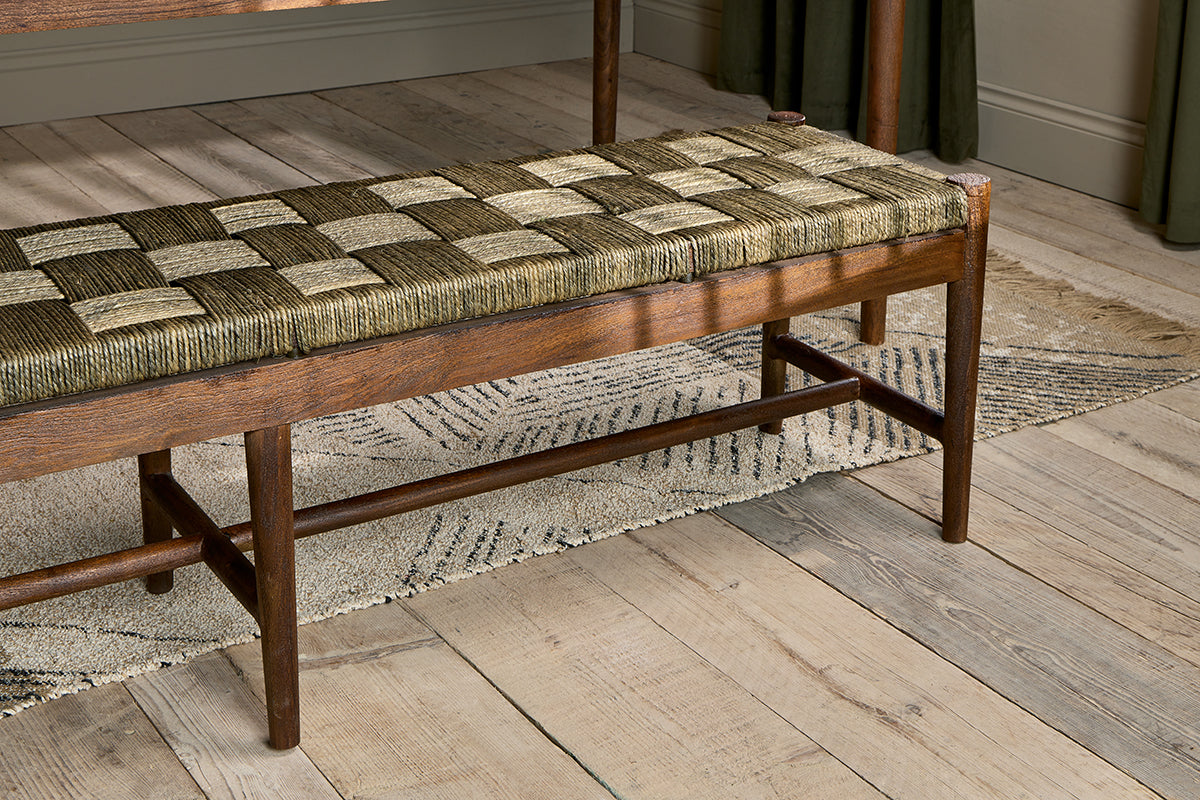 Raunak Acacia Woven Bench - Washed Walnut - Small