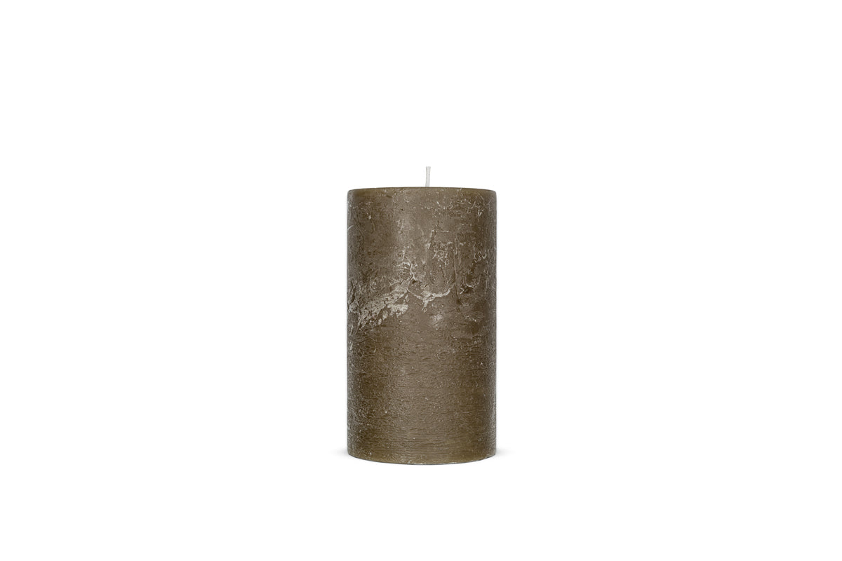 Rustic Soy Blend Pillar Candle - Olive Green - Small 15 x 8 cm