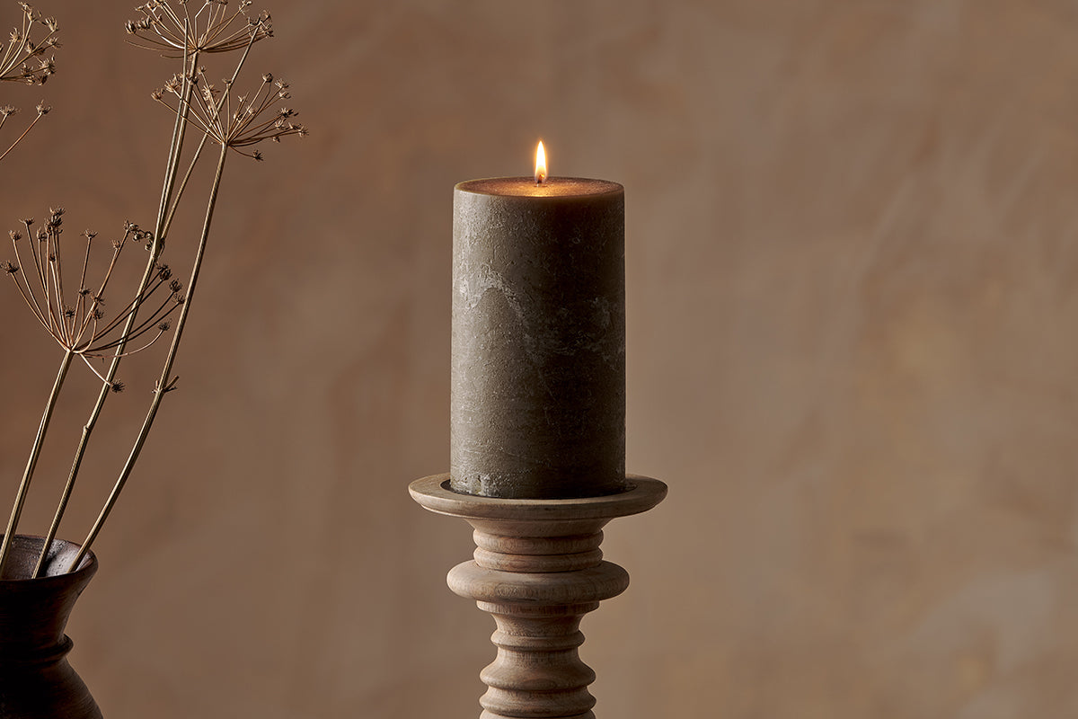 Rustic Soy Blend Pillar Candle - Olive Green - Large 18 x 10 cm