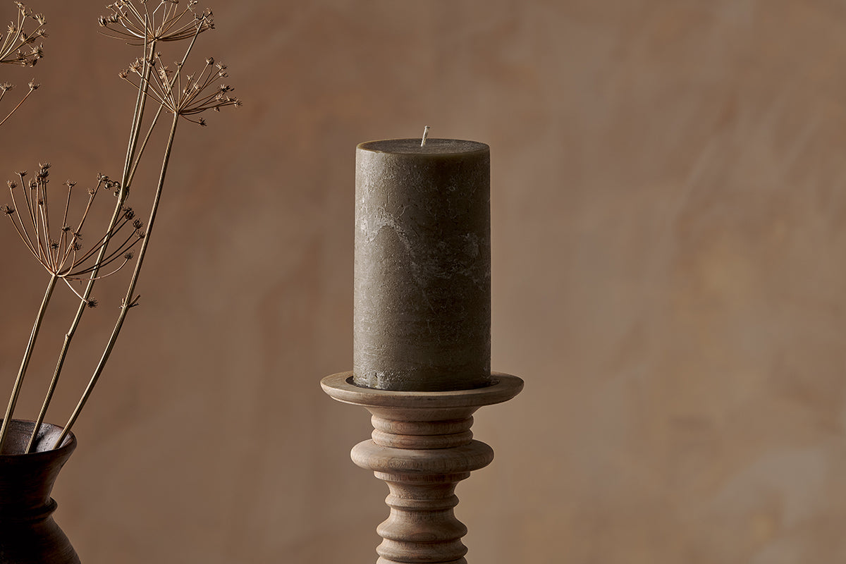 Rustic Soy Blend Pillar Candle - Olive Green - Large 18 x 10 cm