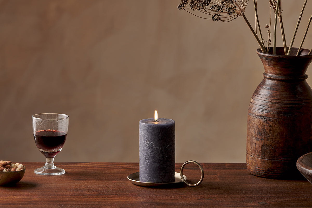 Rustic Soy Blend Pillar Candle - Charcoal - Small 15 x 8 cm