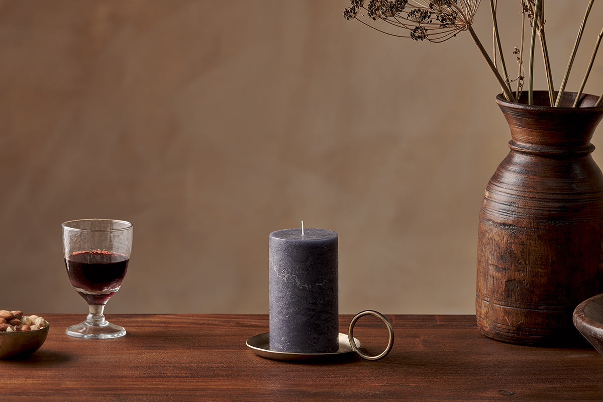 Rustic Soy Blend Pillar Candle - Charcoal - Small 15 x 8 cm