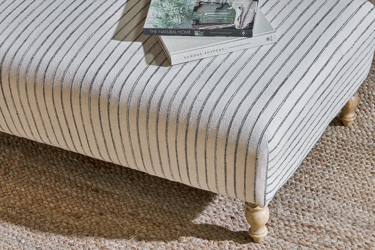 Sanja Stripe Upholstered Ottoman - Off White