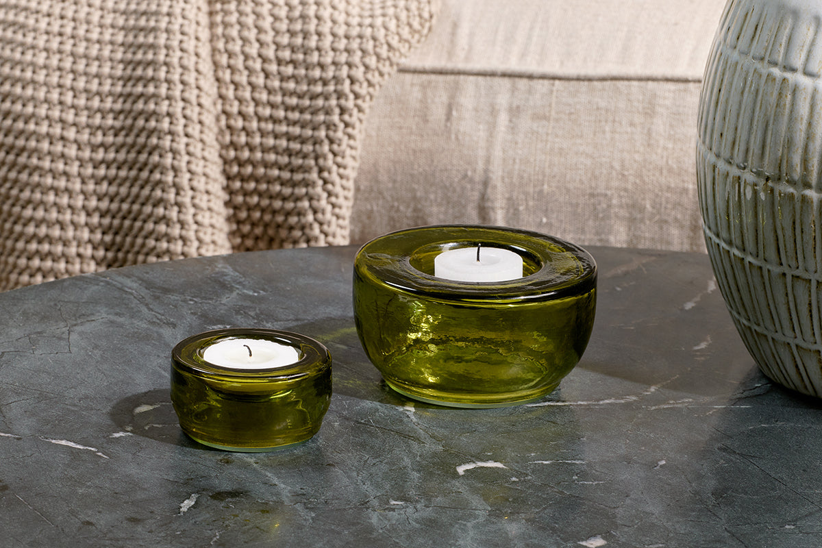 Sakha Recycled Glass Tealight Holder - Green (Set of 2)