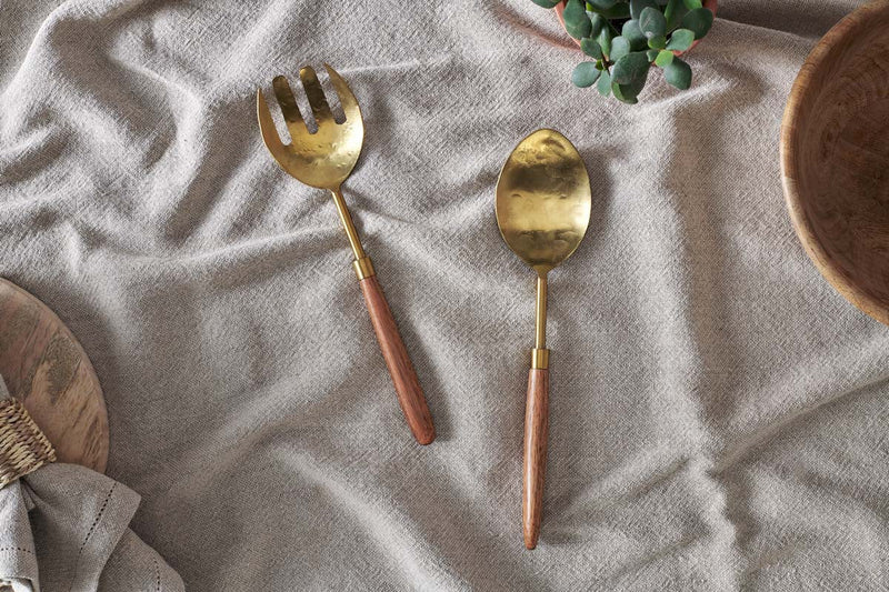 Soni Salad Servers - Gold & Acacia (Set of 2)