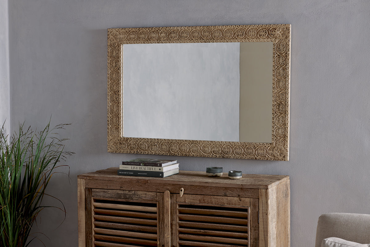 Tannir Mango Wood Carved Mirror - Natural