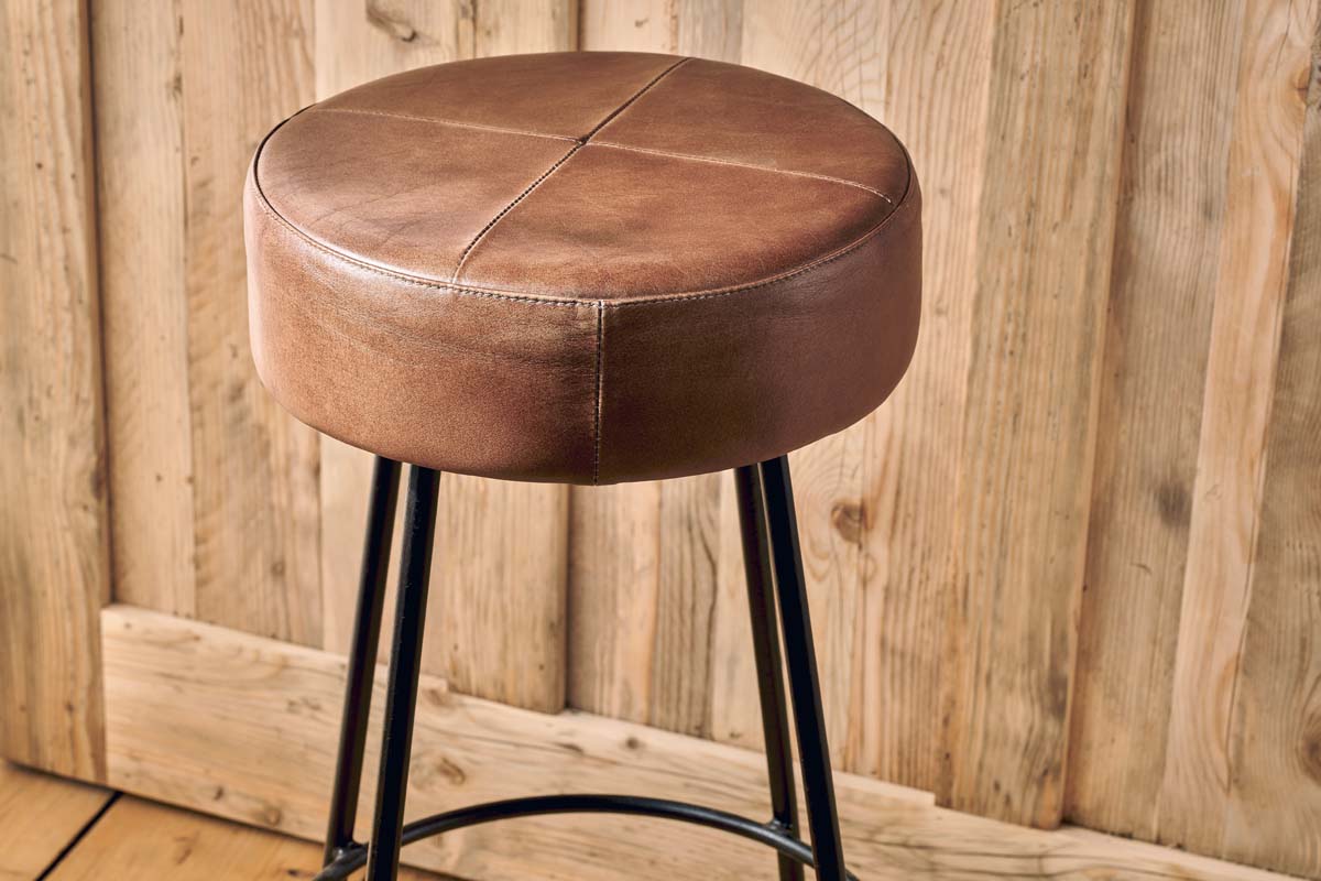 Veer Leather Counter Stool - Aged Tan