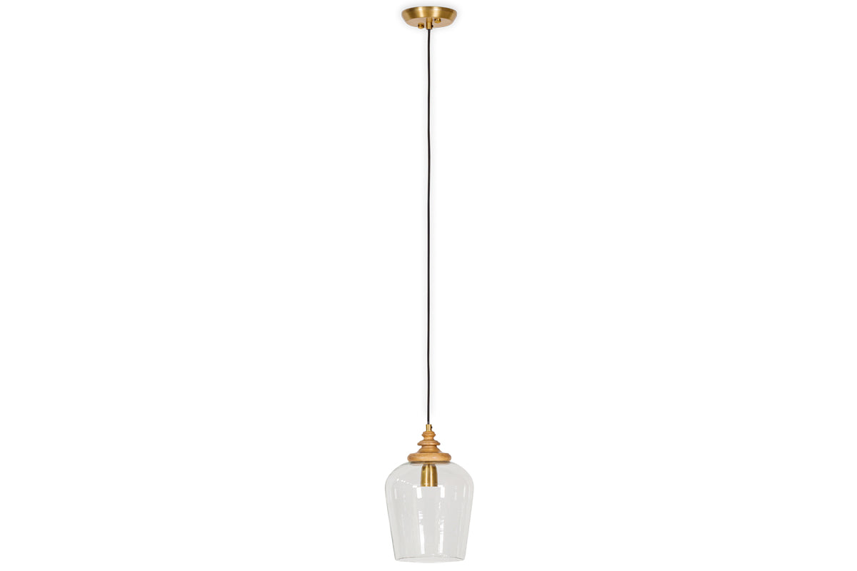 Varuna Mango Wood & Glass Pendant Lamp - Natural & Clear