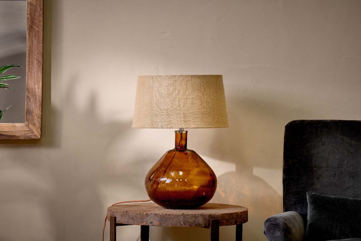 Nkuku LIGHTING Baba Glass Lamp - Burnt Amber - Large Wide