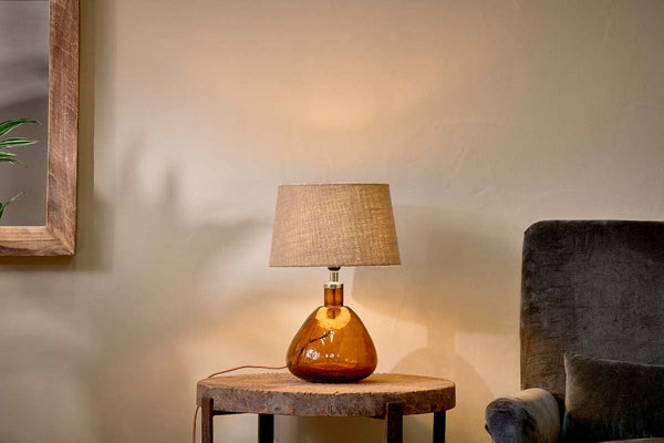 Nkuku LIGHTING Baba Glass Lamp - Burnt Amber - Small Wide