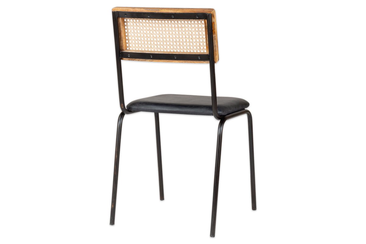 nkuku CHAIRS STOOLS & BENCHES Iswa Leather And Cane Dining Chair - Black