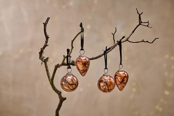 Nkuku CHRISTMAS DECORATIONS Jalshara Baubles - Antique Copper (Set of 4)