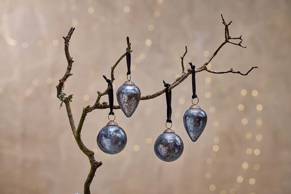 Nkuku CHRISTMAS DECORATIONS Jalshara Baubles - Antique Smoke (Set of 4)