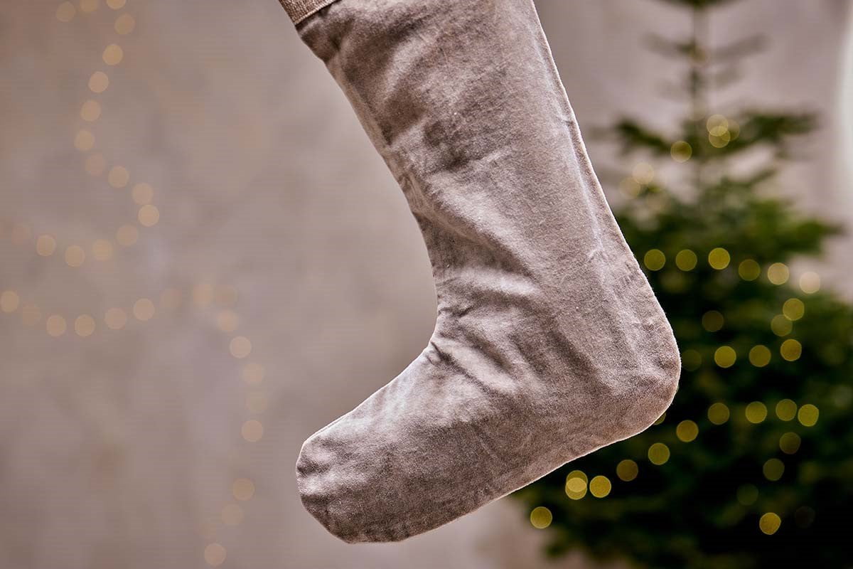 Nkuku CHRISTMAS DECORATIONS Karru Cotton Velvet Stocking - Light Grey