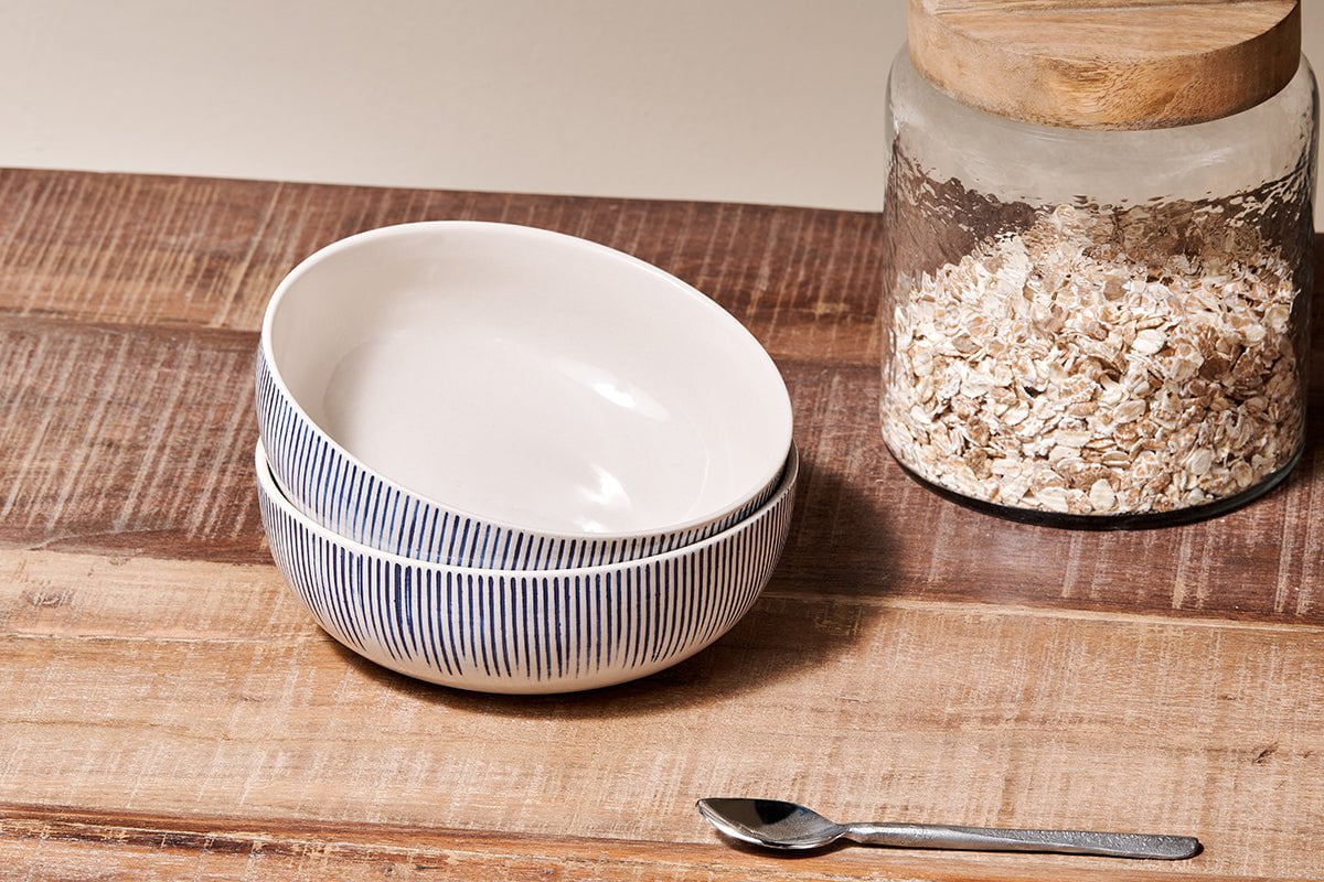 Nkuku Tableware Karuma Ceramic Cereal Bowl - Blue & White