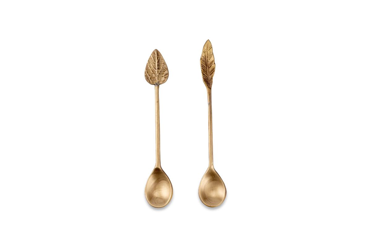 Nkuku Table Accessories Leaf Brass Spoons (Set of 2)