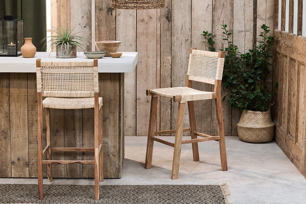 Nkuku CHAIRS STOOLS & BENCHES Madrisana Acacia & Rattan  Bar Stool