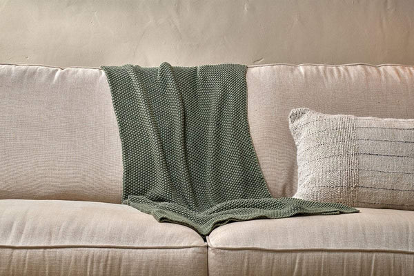 Nkuku TEXTILES Moss Stitch Cotton Throw - Forest Green