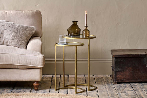 Nkuku FURNITURE Nakuru Iron & Glass Side Table Set - Brass