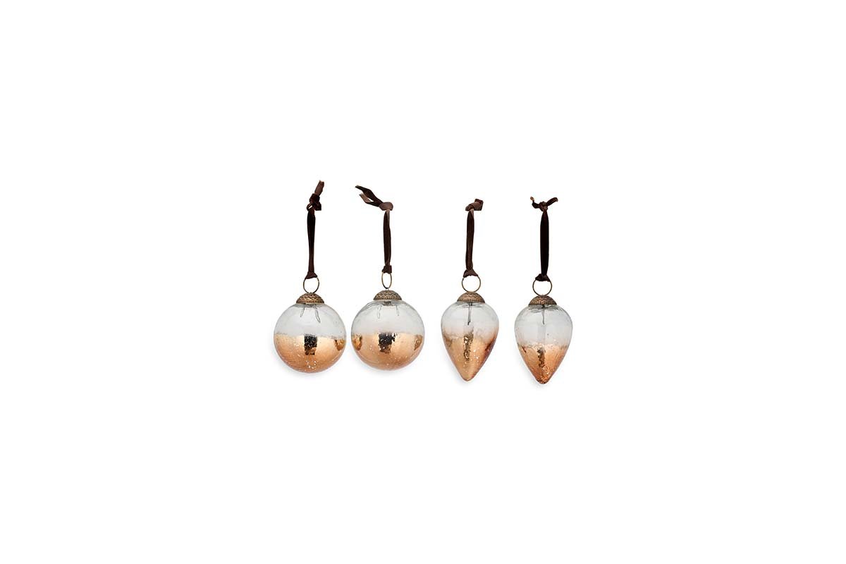 Nkuku CHRISTMAS DECORATIONS Nevasa Baubles - Clear & Antique Copper (Set of 4)