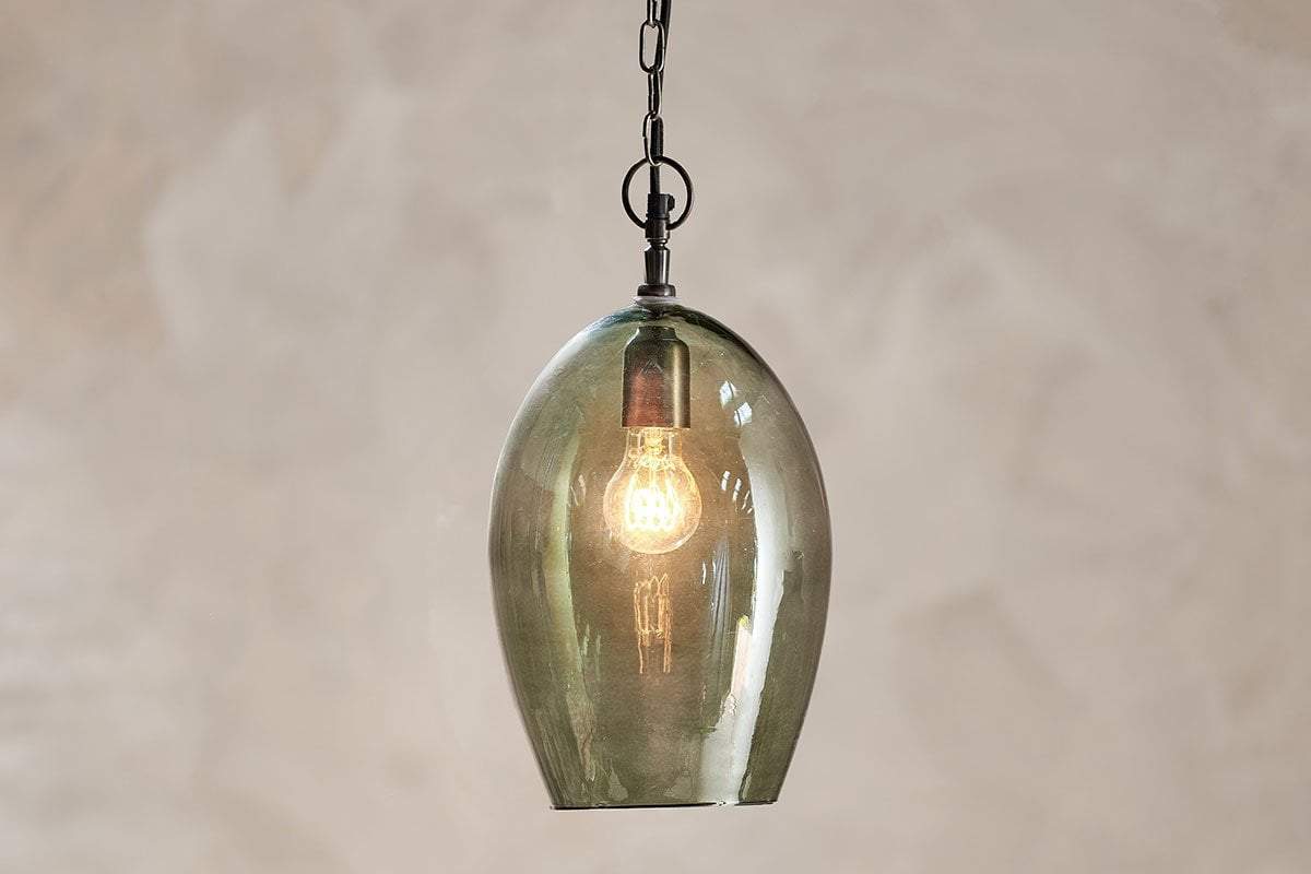 Nkuku LIGHTING Otoro Glass Pendant - Green Smoke - Large Oval