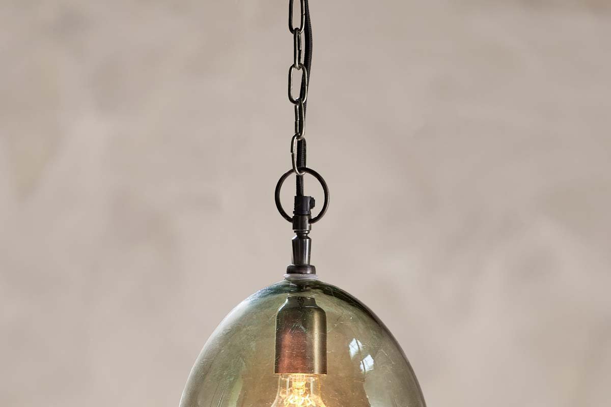 Nkuku LIGHTING Otoro Glass Pendant - Green Smoke - Large Oval