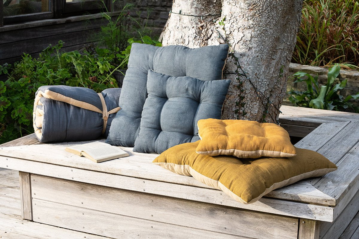 nkuku TEXTILES Panglao Linen Cushion - Slate