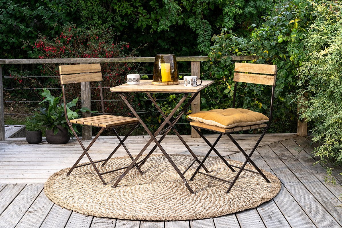 nkuku OUTDOOR LIVING Rishikesh Reclaimed Wood & Iron Folding Table